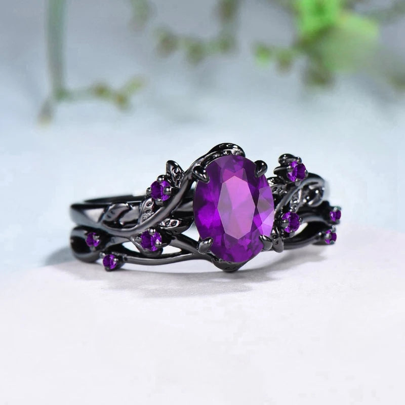 925 Sterling Silver Timeless Elegance Purple Gemstone Love Ring Set