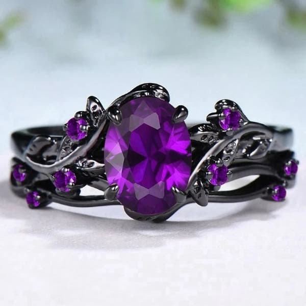 925 Sterling Silver Timeless Elegance Purple Gemstone Love Ring Set