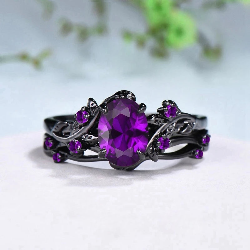 925 Sterling Silver Timeless Elegance Purple Gemstone Love Ring Set