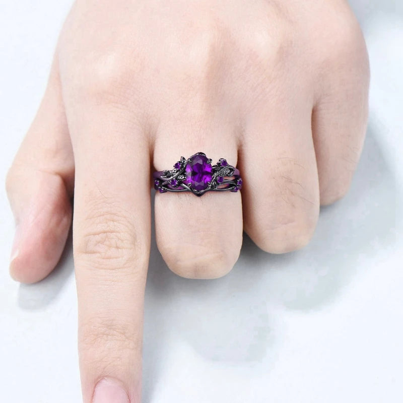 925 Sterling Silver Timeless Elegance Purple Gemstone Love Ring Set